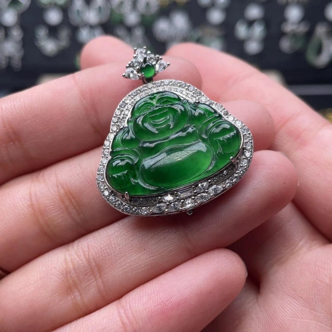 翡翠颈饰银S925镶嵌吊坠