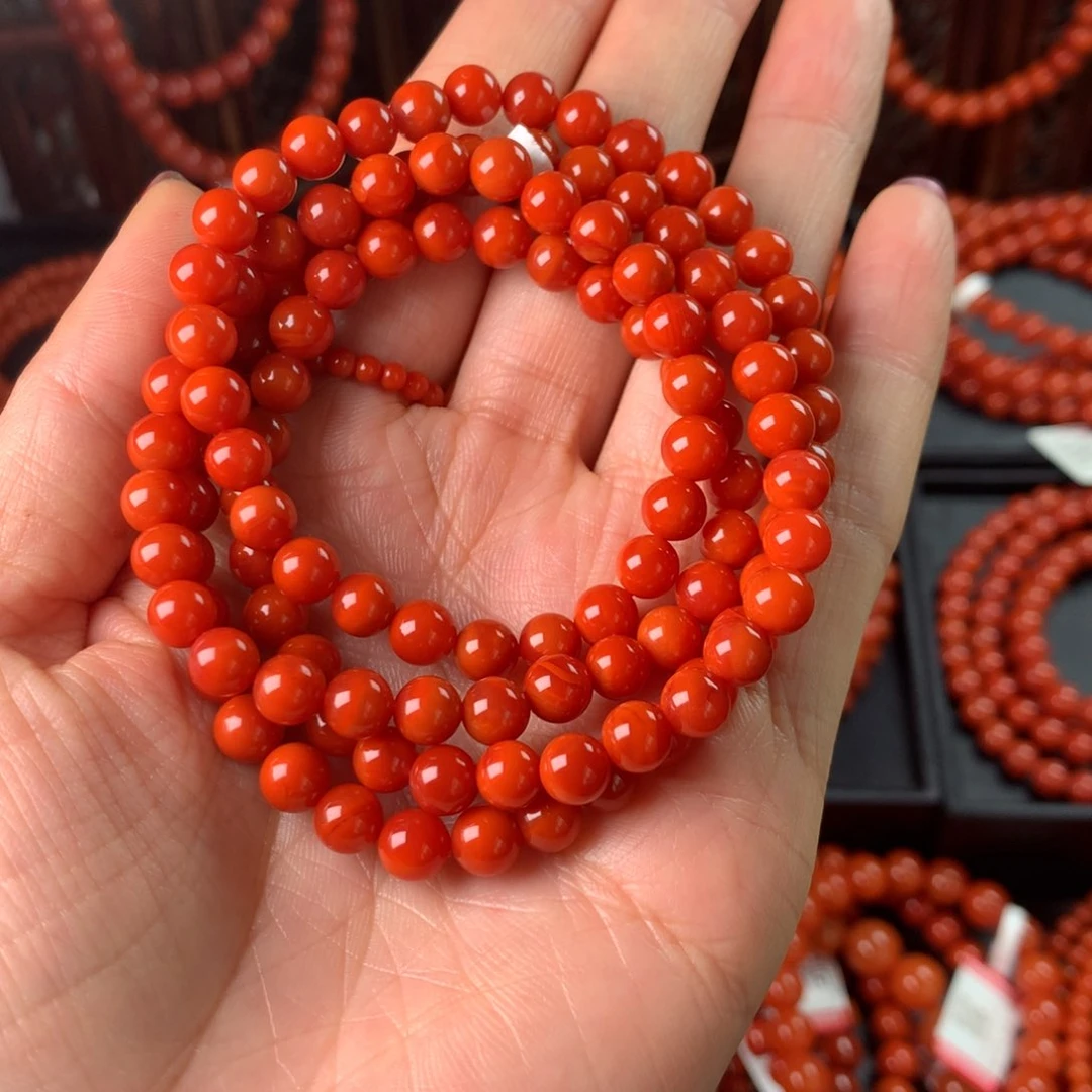 南红玛瑙手链未镶嵌浅****k6m佛珠糖