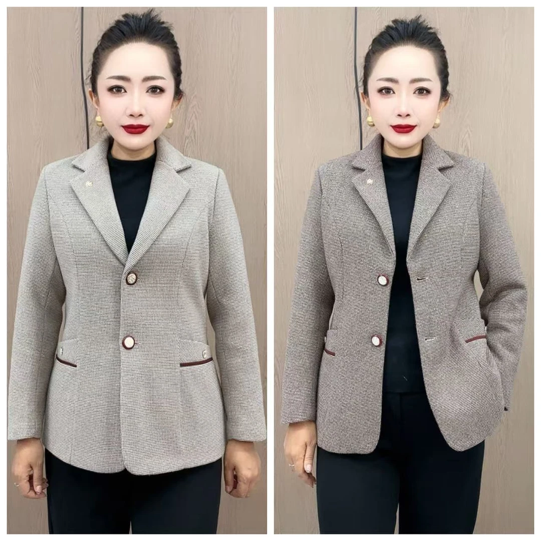 26款加厚简约大气百搭精品流行双扣双兜拼色长袖洋气西装休闲（C）