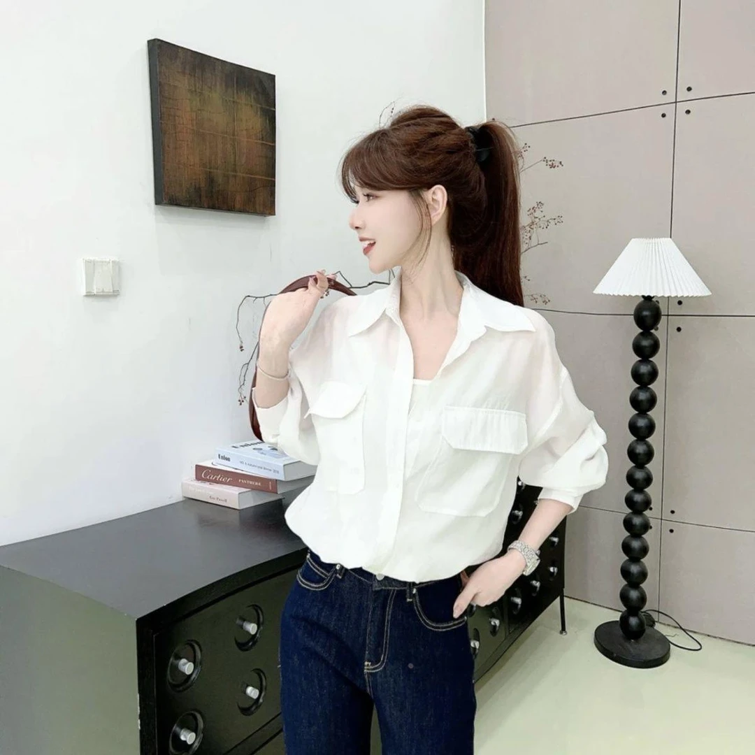 【万达撤柜】翻领2025背心衬衣假两件套秋设计时尚上衣长袖衬衫女