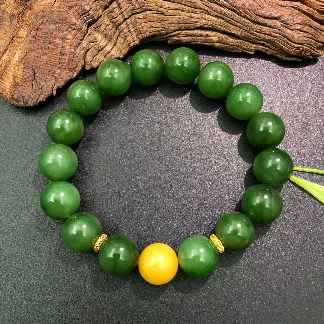 【圣芭黎】天然和田玉手串18K碧玉11蜜蜡D1966多样性发一