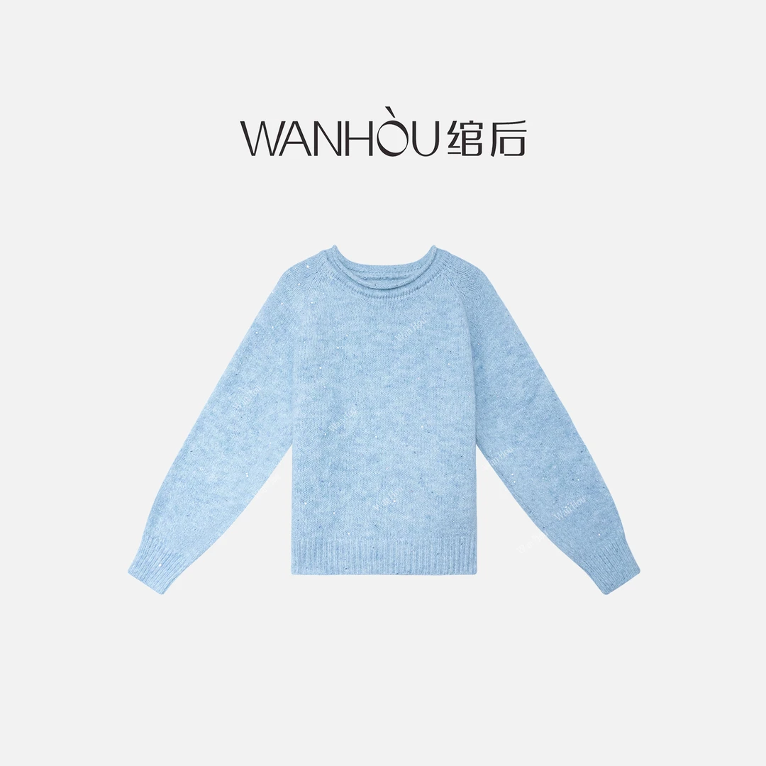 【C4226】绾后-秋冬韩系百搭卷边亮片针织女装SS