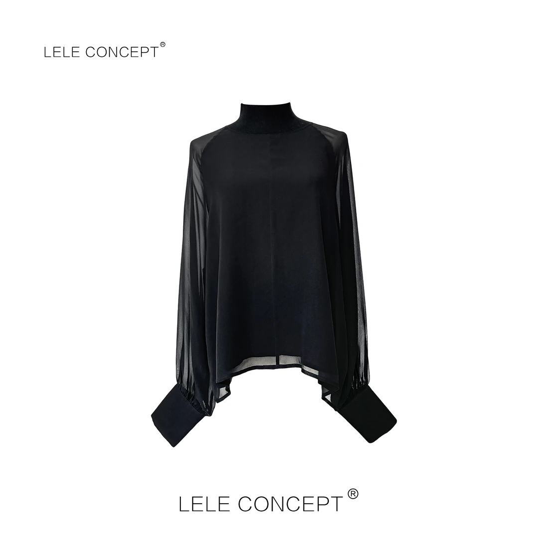 LELE CONCEPT丨【如一】法式时髦气质款拼纱高领上衣S1179