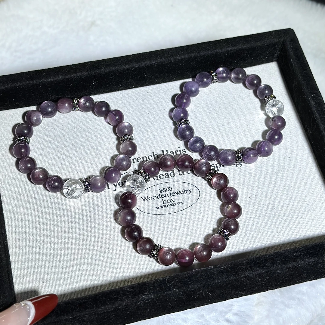 铜合金石英石手链 《巨峰葡萄》紫锂云母+白啊塞手串 13.5mm+