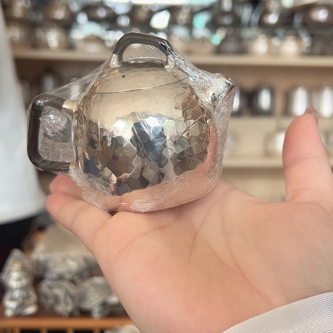 茶盏足银999亮面锤纹泡茶壶
