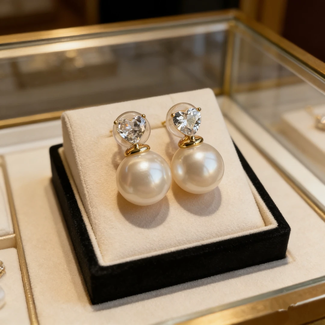 铜合金仿珍珠耳饰 12mm经典优雅百搭高级感白色爱心戴妃耳环 K068