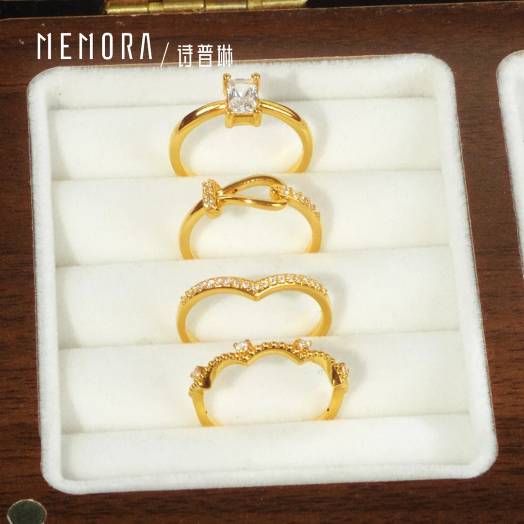 MEMORA/诗普琳【预售】足金6D硬金气质时尚戒指轻奢精美镶锆克重