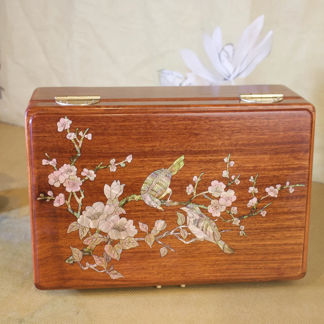 首饰盒/箱 28cm彩绘喜上眉梢缅花首饰盒收纳盒可收纳饰品房本证件