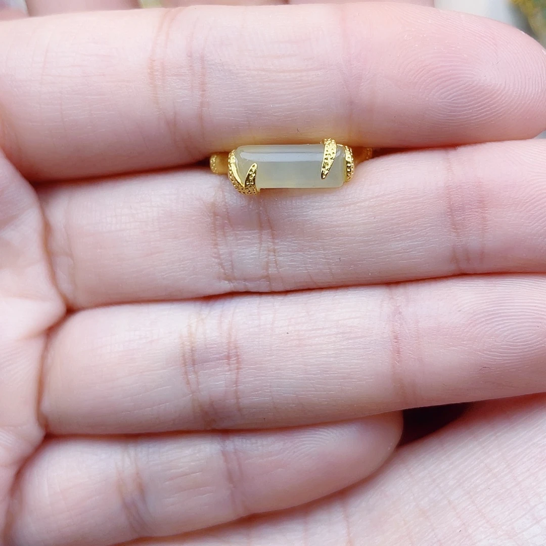 和田玉银S925镀金镶嵌戒指