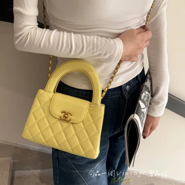 99新 Chanel/香奈儿 尚品一阁/小鸡黄Kelly手提链条包 芯片款