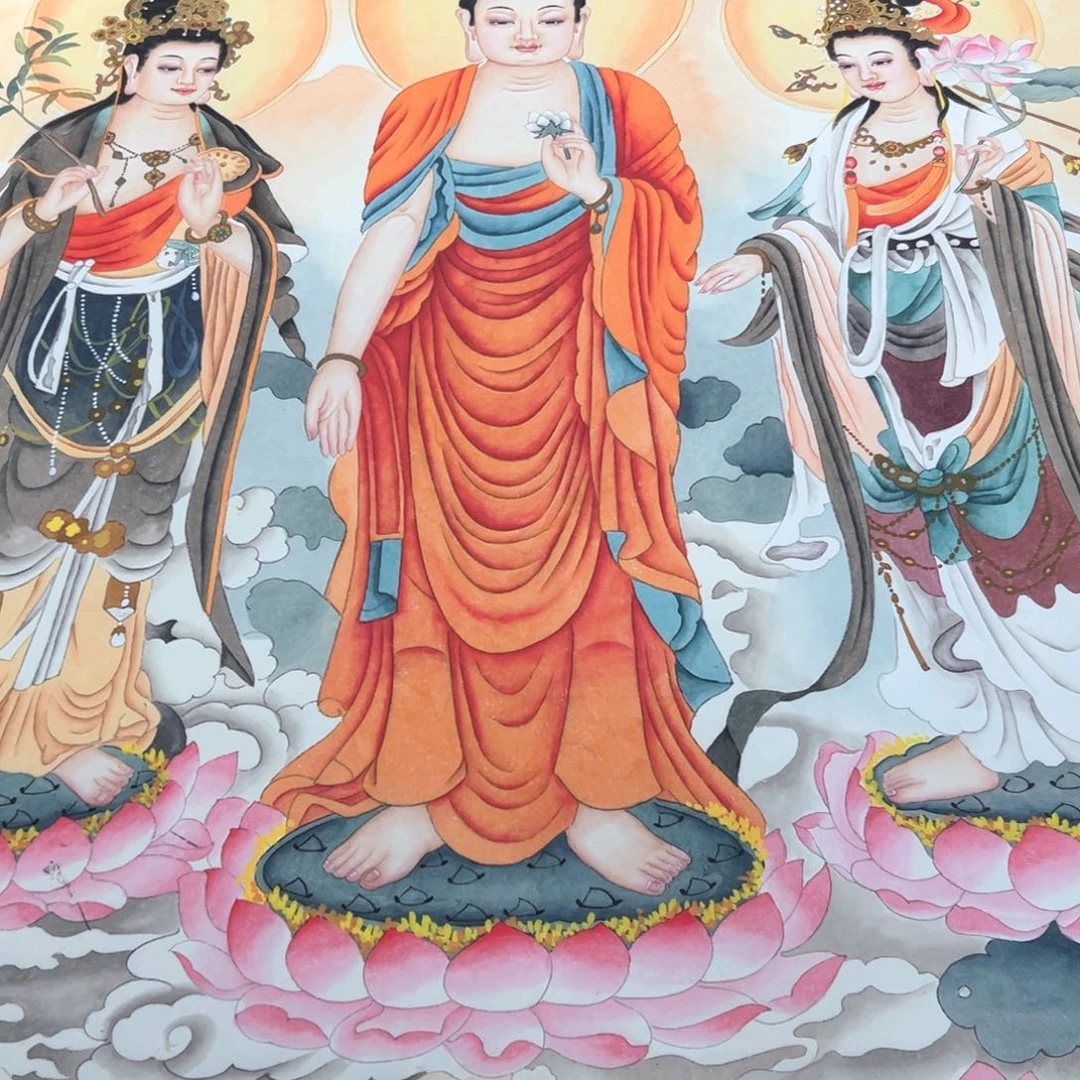 ****园国画西方三圣带手工装裱