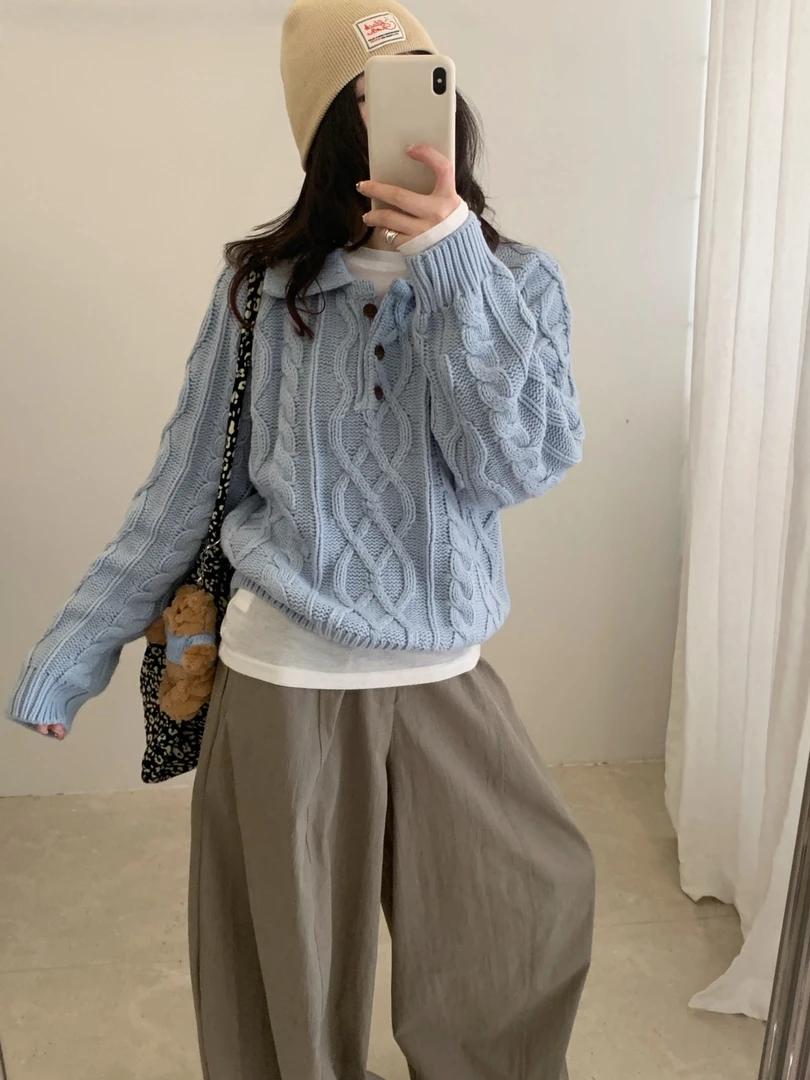 高级慵懒麻花毛衣秋冬韩国立领加厚内搭打底衫上衣打底内搭针织衫