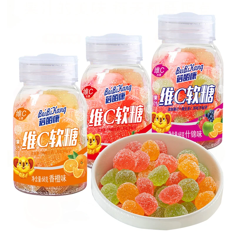 蓓皕康维C罐装果汁软糖多口味橡皮糖酸甜QQ糖果休闲网红单人餐