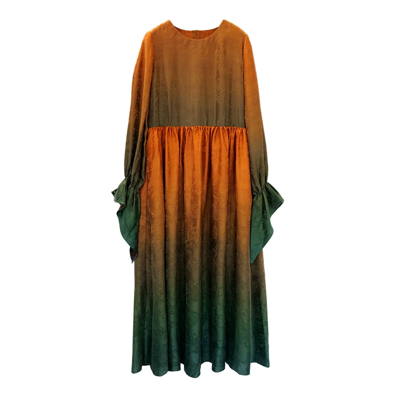 SUOER/娑尔100桑蚕丝流光溢彩红云纱渐变连衣裙SG1LG00957