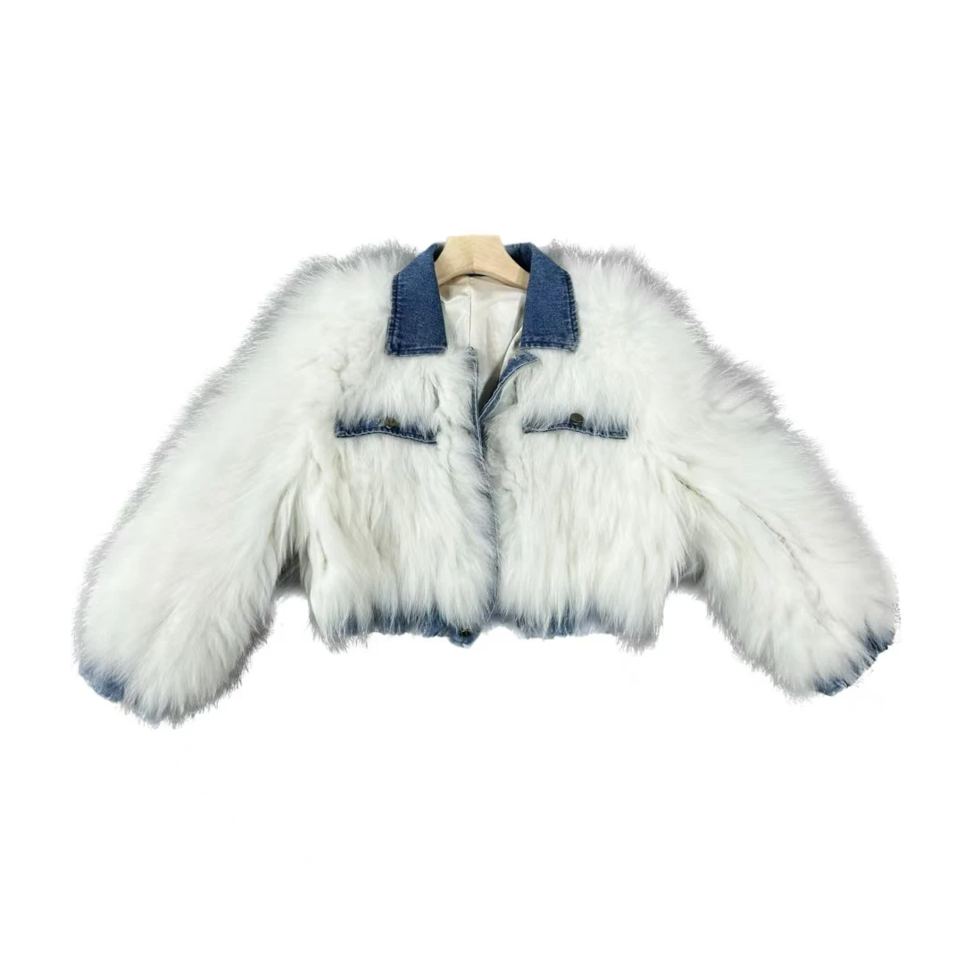 【高高甄选】毛毛外套拼牛仔面料短外套