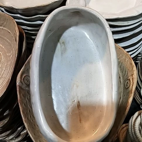 瓷片微瑕粗陶椭圆双耳两个一组