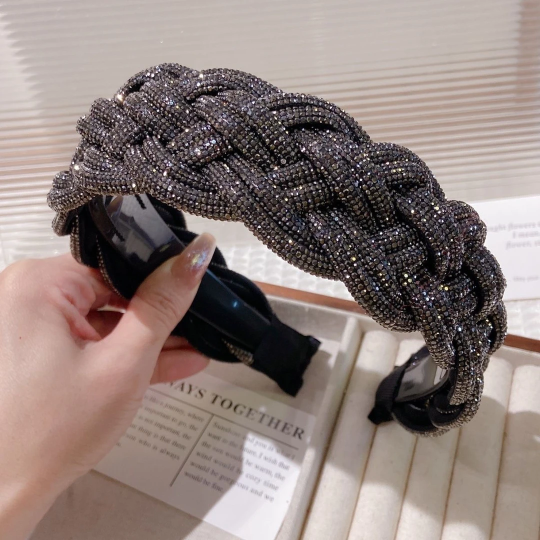 高级感发箍女满钻麻花头箍箍手工编织辫子气质高颅顶头箍宽边百搭