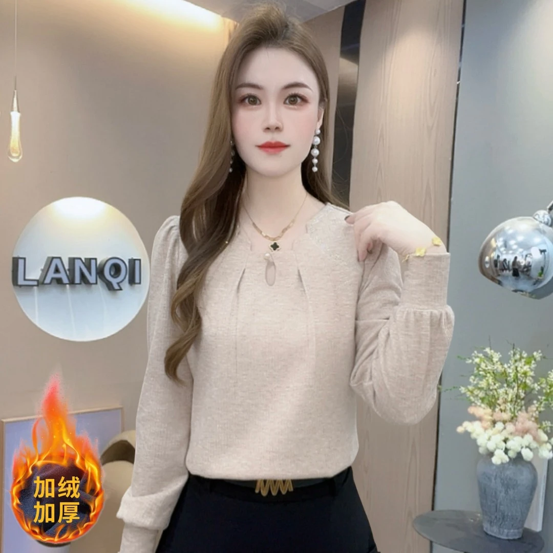 A9051设计感长袖打底衫T恤女冬季新款显瘦减龄洋气百搭上衣加绒