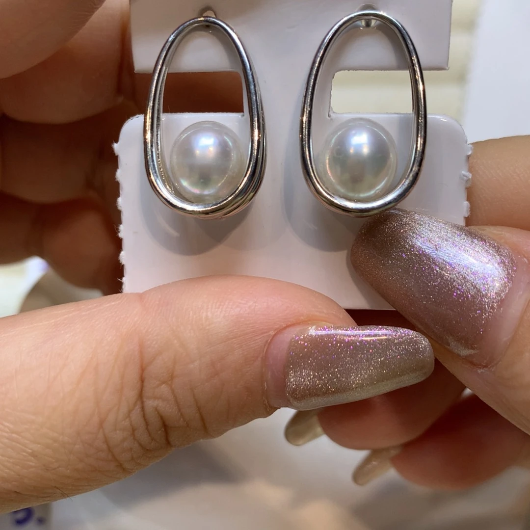 银S925镶嵌海水珍珠耳饰