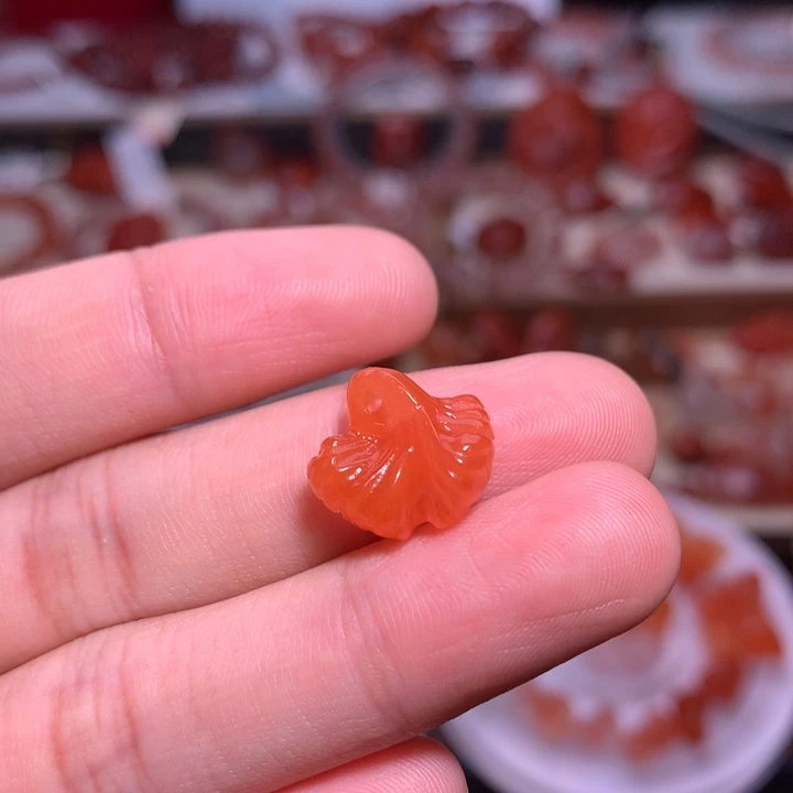 南红玛瑙合金珠宝半成品银杏叶