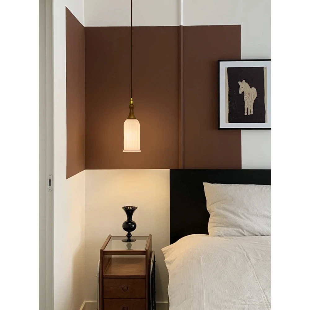 复古轻奢卧室小吊灯法式中古现代极简玻璃床头灯玄关装饰吊线灯