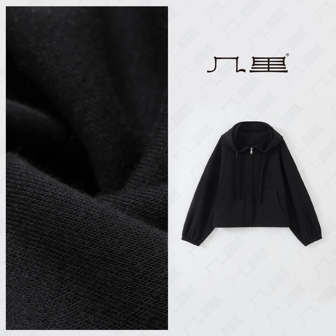 几里与麻 慵懒风纯色连帽拉链加绒卫衣 衣长56胸围128 2090343
