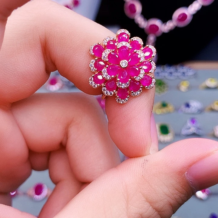 戒指红宝石银S925镶嵌