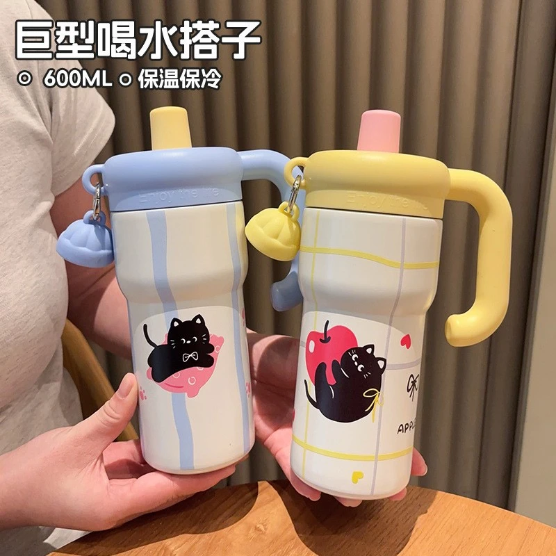 【2025新款】可爱卡通小猫咪冰霸杯户外便携大容量吸管杯高颜值女生