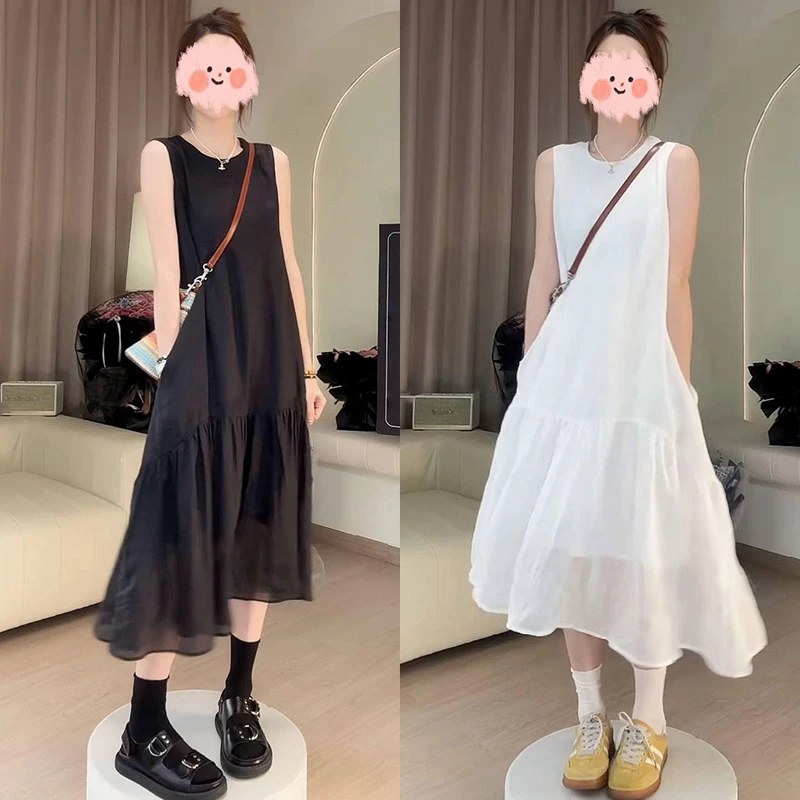 2025夏季新款洋气韩系显瘦气质慵懒休闲时尚百搭设计感宽松连衣裙