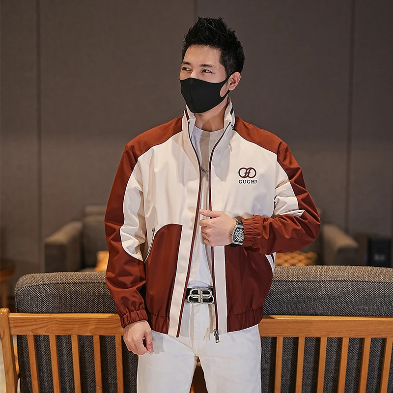 2025秋季时尚百搭潮牌字母刺绣男士潮流个性帅气修身外套夹克男装