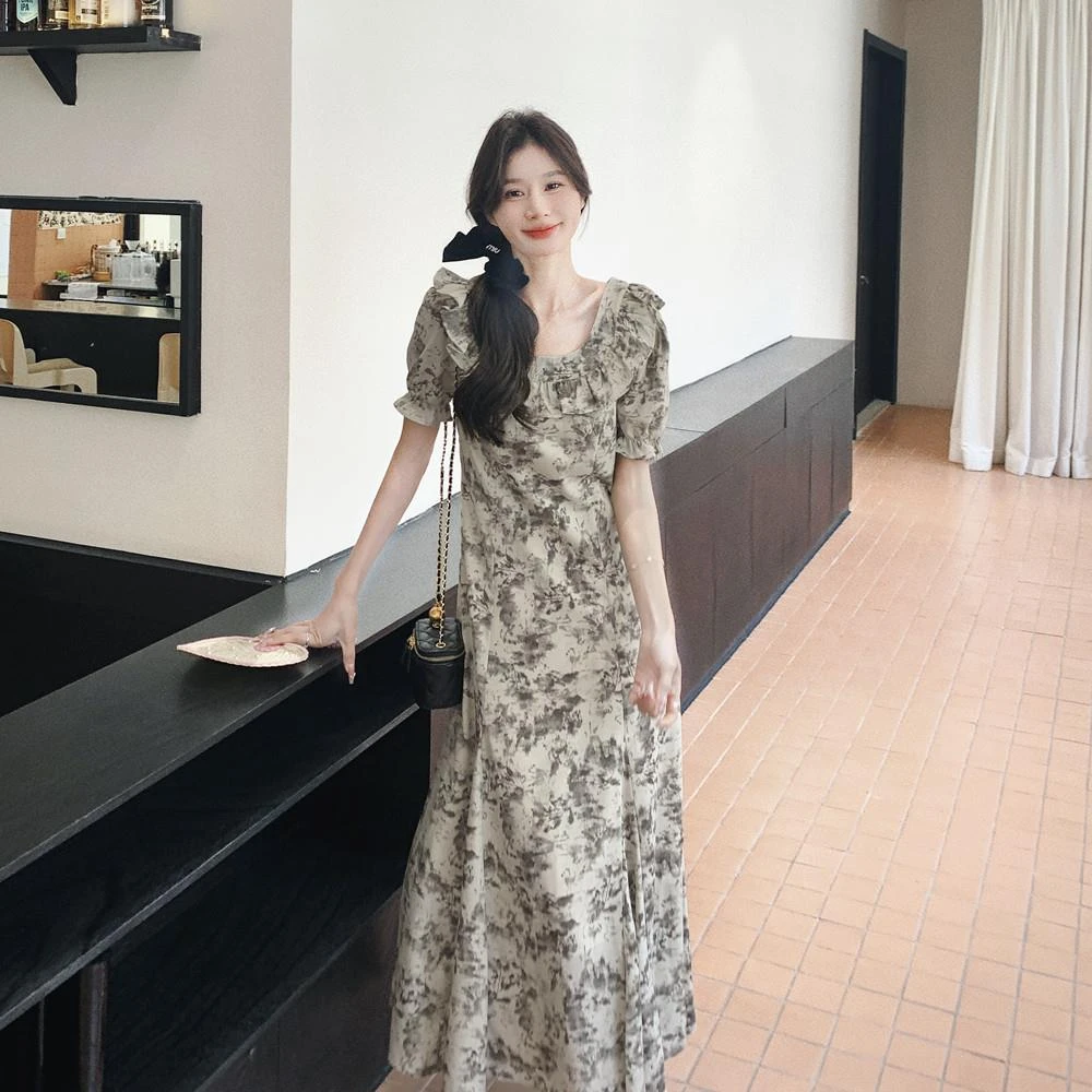 温柔风法式碎花连衣裙女夏2025新款修身显瘦御姐风艺术生长款长裙