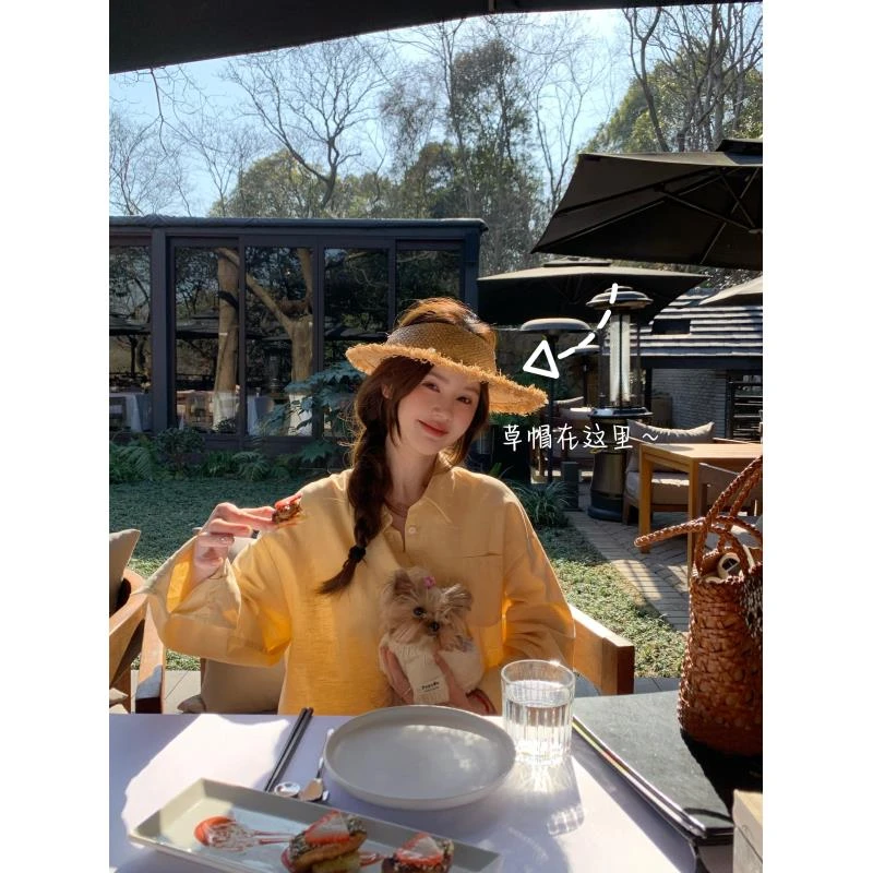 【花花】空顶草帽~韩系出游度假风防晒空顶大檐草帽可调节