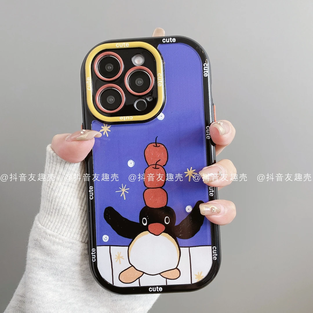 适用于苹果16新款手机壳华为vivo小米oppo奶油壳创意苹果企鹅可爱
