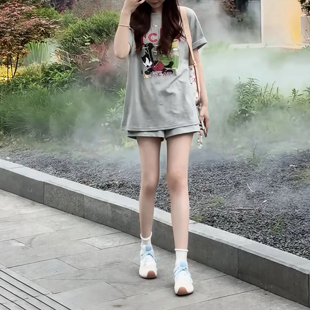 2025夏季新款休闲时尚百搭套装女大码简约宽松显瘦短袖短裤两件套