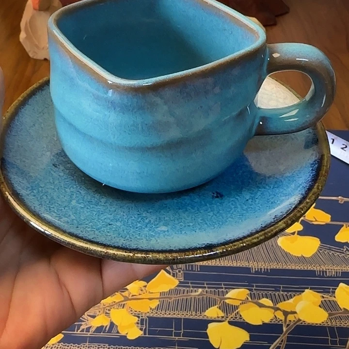 瓷9324蓝釉咖啡杯一件