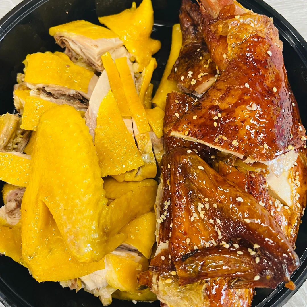 芝麻烤鸡+盐焗鸡双拼（芝麻烤鸡半只+盐焗鸡半只）活鸡约3.5斤送货上门