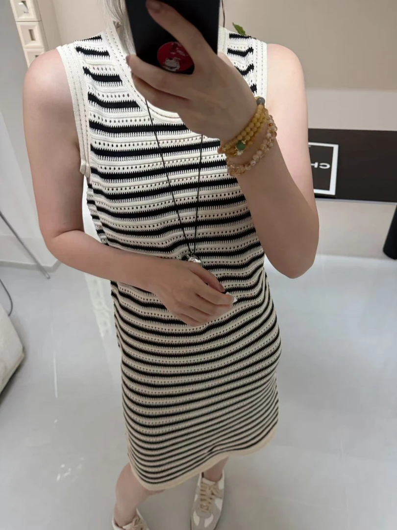 CJ针织连衣裙法式宽松长款无袖背心裙休闲海边度假沙滩裙