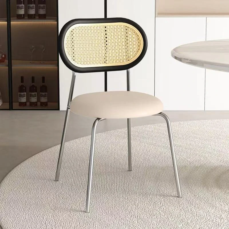 北欧轻奢家用中古仿藤编椅子创意复古餐椅简约阳台休闲奶茶店椅子