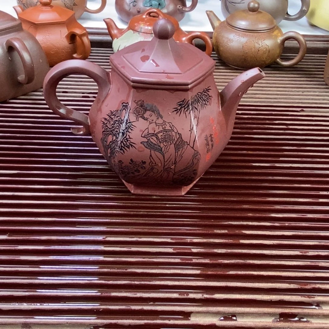 茶壶紫泥白6 六方云庭 龙血砂