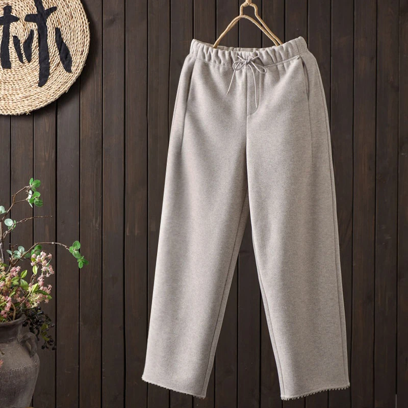 【涧蓝正品】冬季新款【羊毛长裤】松紧腰保暖垂感长裤子女宽松休闲裤