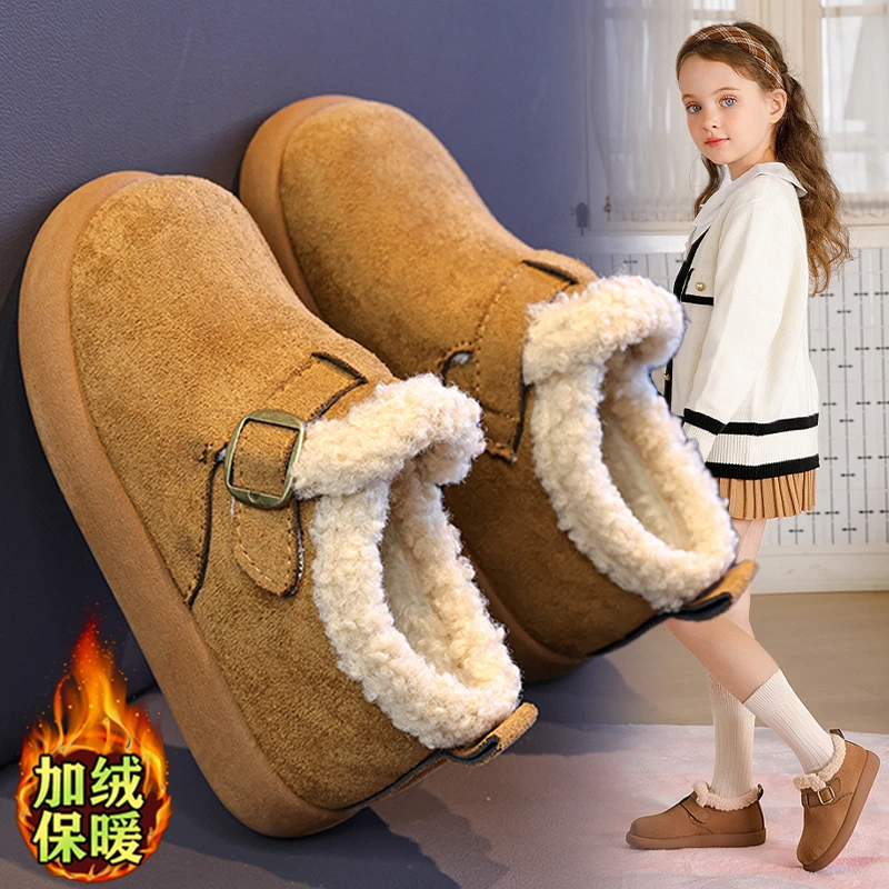阿童木女童棉鞋羊羔绒儿童保暖勃肯鞋2025冬季新款防滑宝宝雪地靴