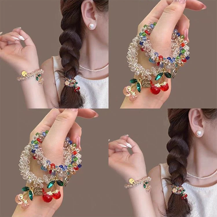 韩国古风水晶高颜值头绳手链两用发绳蓬松头发皮筋女扎小众发圈女