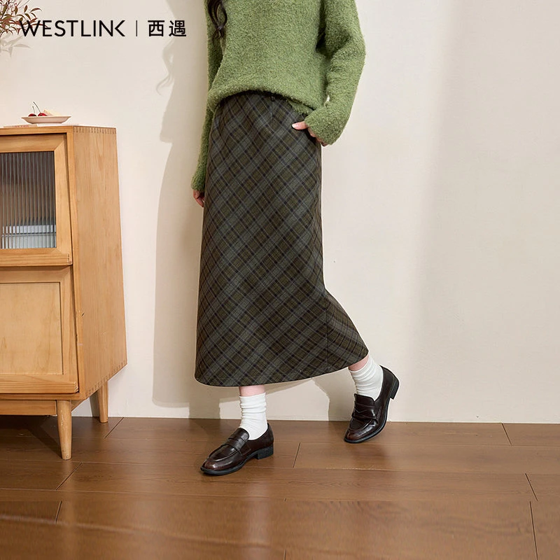 【嘉鹅专属】西遇中长款高腰半身裙女2024年冬季新款呢料设计裙子