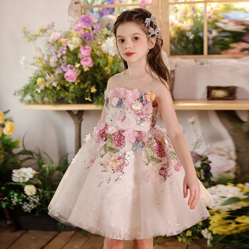 高级感森系花朵法式高端小礼服裙生日花童走秀公主裙洋气轻奢小众