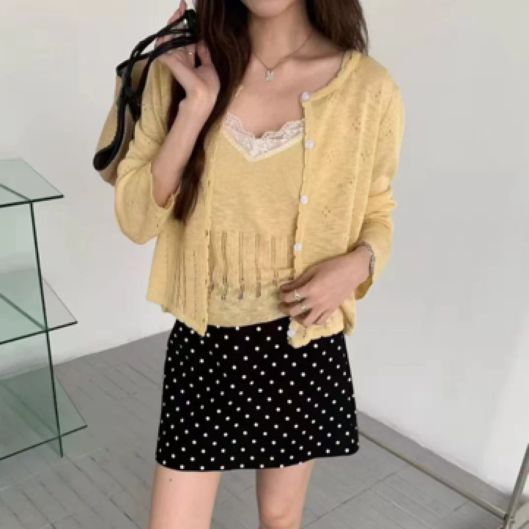 休闲风女拼色毛针织衫长袖开衫短款时尚女装显瘦