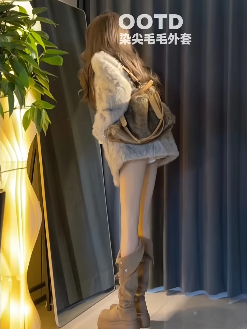 月影少女 立领染尖环保毛毛外套女秋冬季飘带衬衫+蓬蓬短裙三件套