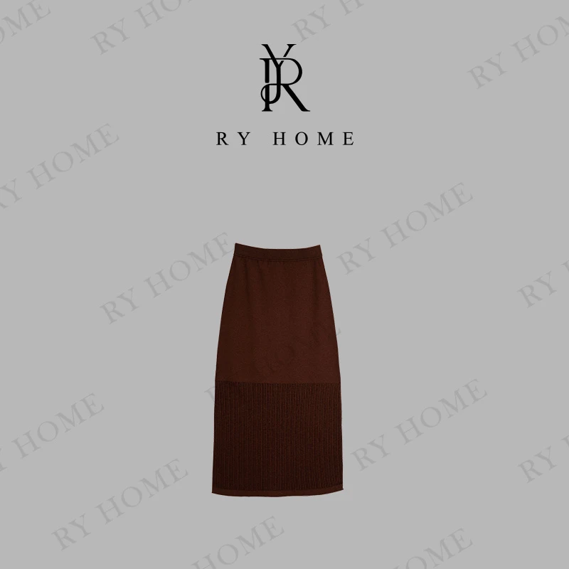 【容雨RYHOME】羊绒新款法式竖条纹镂空针织半身裙253Q1402
