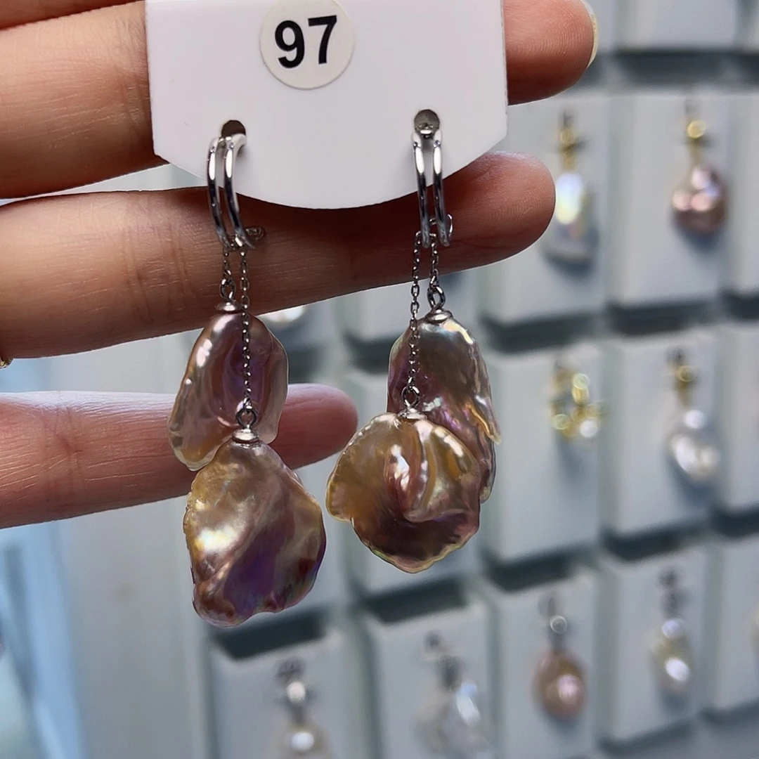 银S925镶嵌淡水珍珠耳饰