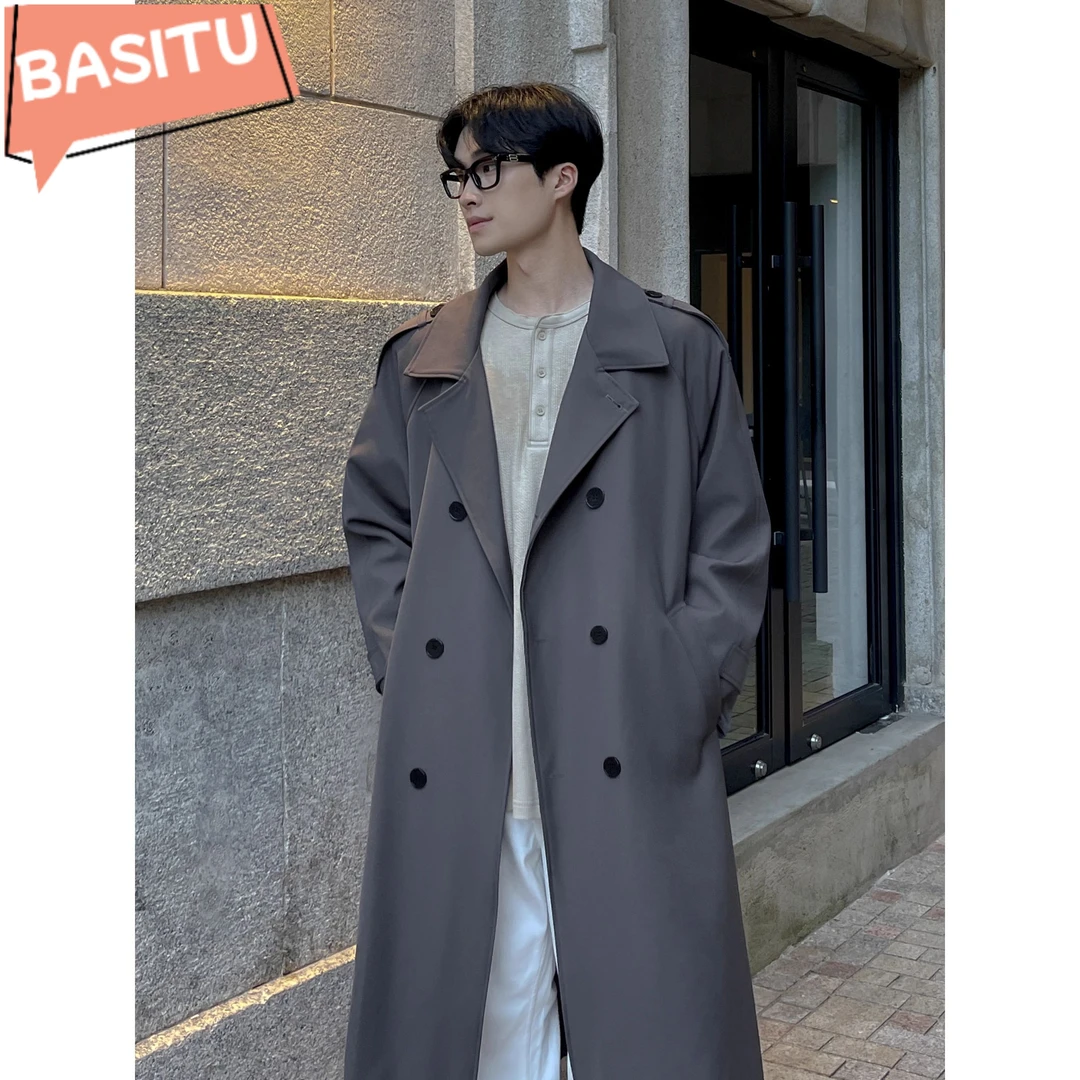 长版风衣外套男秋季新款高级感痞帅双排扣潮牌宽松大尺码过膝大衣