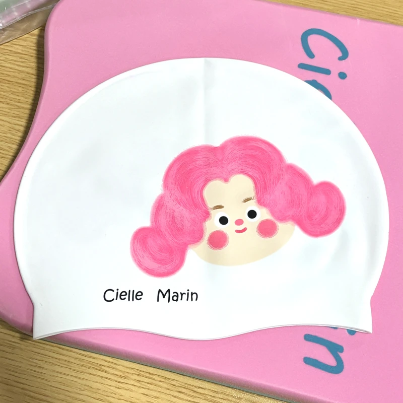 ciellemarin喜马林硅胶粉发女孩游泳帽大号护耳泳帽加大版泳帽